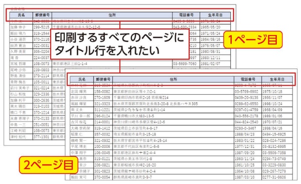 印刷したときに表が複数ページ分かれたとき、すべてのページに表のタイトルを入れたい