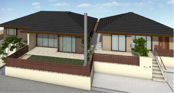 貴之さん、麻実さんの家（左）と久仁子さんの家（右）の完成予想CG