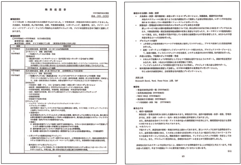 求人内容に合わせて、仕事の経験やスキル、資格、実績、自己PRなどを書くもの。A4判用紙2枚以内に、要点を分かりやすくまとめるのが基本