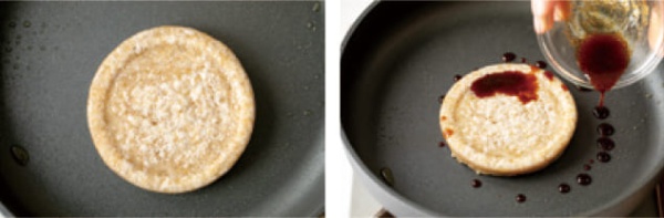 2.熱したフライパンにゴマ油を引き、1とBを入れて両面に焼き目がつくまで焼く。