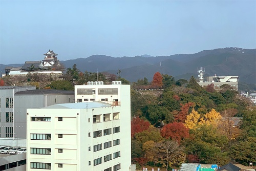 高知オフィスからの景色。左奥の高知城が見える