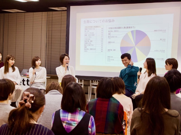 リクルートライフスタイルの入澤諒さん（右から3人目）は、「もし生理に関して話せる間柄なら、どういう対応をしてほしいかなど女性から伝えてほしい」と言う