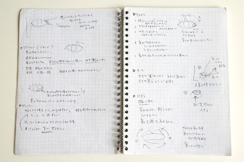 これが小西さんの「婚活ノート」。メイク方法が図解とともにメモされています