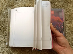 左が今年、右が昨年の私の手帳。この2年、私が持ち歩いた手帳の5分の4は真っ白です。これじゃ手帳が成仏できない…