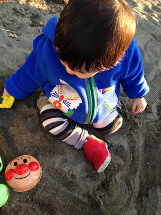 砂場で遊ぶ虎。一緒にいるのがママかパパかで、遊び方が違ってくるらしい