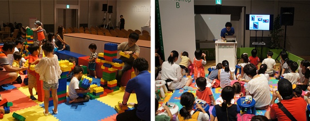特大レゴブロックで自由に遊べるコーナーも。親子で楽しめるレゴ教室も開催されました。（レゴランド・ディスカバリー・センター）