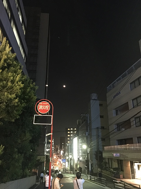 2014年10月8日の月食の夜に撮影した写真。建物や道路標識を見ると、ぶれていない