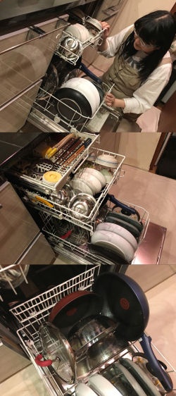 ミーレの食洗機は「フロントオープン式」。そのため上下段、どの位置からでも食器を入れられ、ストレスなく作業ができるようになったと戸井田さんは語る